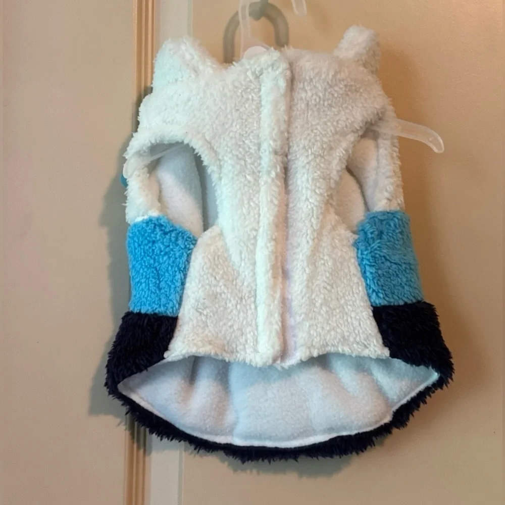 Dog PET JACKET Fleece Colorblock Vest - Blue and White